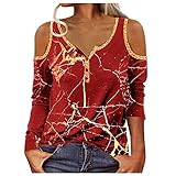 Damen Vintage Bluse Lange Ärmel Drucken T-Shirt Mit Tasten V-Ausschnitt Tee Tops Leichte Atmungsaktiv Lose T-Shirt Hemd Elegant Bluse Sportshirt Casual Tunika Top Long