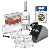 Genius Nicer Dicer Speed Deluxe-Set 13-teilig Handhobel V-Hobel - Verstellbarer Hobel manuell mit V-Klinge aus Edelstahl - Gemüseschneider Gemüsehobel mit J