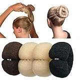 VEGCOO 4 Stück Donut Duttkissen Donut Hair Bun Maker​Set Haarstyling Frisurenhilfe Set Donuts Brötchen Lange Streifen Schnalle Nylon Haargummi (schwarz braun cremeweiß)