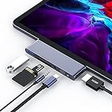 USB C Hub für iPad Pro 2020, 6-in-1 Typ C zu HDMI 4K Adapter, 60W PD Ladeanschluss, USB 3.0-Anschluss, SD/TF-Kartenleser, 3,5mm Buchsenanschluss, USB C Adapter Kompatibel mit iPad Pro und MacBook