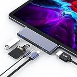 USB C Hub für iPad Pro 2020, 6-in-1 Typ C zu HDMI 4K Adapter, 60W PD Ladeanschluss, USB 3.0-Anschluss, SD/TF-Kartenleser, 3,5mm Buchsenanschluss, USB C Adapter Kompatibel mit iPad Pro und MacBook