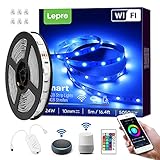 Lepro Smart LED Strip 5M, RGB Dimmbar LED Streifen Wifi, Wlan LED Band, Superhell Selbstklebend Lichtband, Lichterkette Stripes mit Fernbedienung,[nur 2.4GHz]Kompatibel mit Alexa, App, Google H