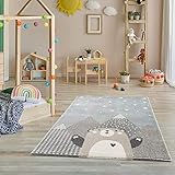 Teppich Kinderzimmer - Teppiche für Kinderzimmer, Kinderteppich, Kinderteppich Mädchen, mit Bergen, Bär, Panda, Punkte, Herz, Sterne - Türkis-Beige - Größe: 80x150