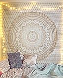 raajsee Indisch Psychedelic Wandteppich Mandala Glänzend Gold weiß, Elefant Boho Wandtuch Hippie Twin 140x210 cm,Golden Boho Decke Wandbehang,/Beach Tapestry Yoga Meditation M