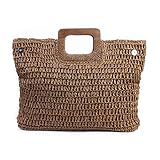 Strohtasche Vintage Strohbeutel für Frauen Sommer Große Kapazität Strand Handtaschen Rattan Handgemachte kintted Reisetaschen Griff Taschen Strohtasche Damen ( Color : Dark Brown , Size : Natural )