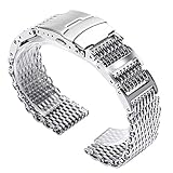 VSDEXR Uhrenarmband 20/22/24mm Mesh Silber Edelstahl Uhrenarmband Ersatzarmband Herren Faltschließe Mit Sicherheit Uhrenarmband Strap Armband (Bandbreite: 20mm)