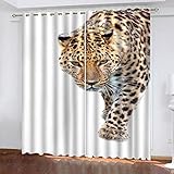 MPHWCL Verdunkelungsvorhang Ösen für Schlafzimmer Weißes Tier Leopard 3D Digitaldruck Thermisch Isoliert Ösen Gardinen ​Schlafzimmer Wohnzimmer 140 x 160 cm für Kinderzimmer Junge Mädchen. 2er S