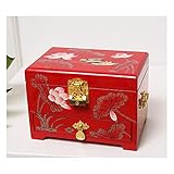 Hong Yi Fei-Shop Schmuckzubehör Antiker Schmuck-Box Oriental Holz Schmuckschatulle Kasten-Speicher mit rotem Lack Spiegel von Hand bemalt Geschenk for Familie Freunde Schmuckkästen (Color : B)