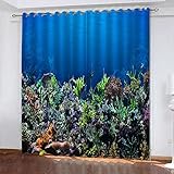 LucaSng Verdunkelungsvorhang Kinderzimmer Meeresboden Korallen Outdoor Vorhang Mit Ösen 3D Muster Thermovorhang Ösenvorhänge Vorhang Blickdicht Ösenschal Verdunkelungsvorhang 2Er Set 140x200 cm(B x H)