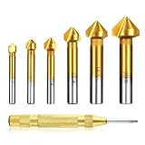 Estmoon 6 tlg 90° Kegelsenker Satz HSS Senker Set, Titan-Beschichtungen Ø 6,3-20,5 mm Senkbohrer mit 1 Pack Messing Automatische Center B