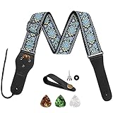 Philorn Gitarrengurt Verstellbarer Echtleder Enden Jacquard Weave Bassgurt für Akustik/Elektrik/Gitarren, Geschenk für Erwachsene & Kinder （Blauer Jacquard ）