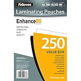 Fellowes Laminierfolien A4, 80 Mikron (2 x 80 mic), glänzend, Value Pack mit 250 Stück