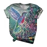 Damen Tee Tops 3D Vogel Drucken T-Shirt Frauen Bunt Tie-dye Bluse Sommertop Sommer Kurzarm Rundhals Tier Muster Tshirts Mädchen Lässig Shirts Oberteil Lustig T Shirts Blusen Pullover Sw