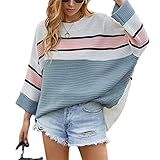 ZYYM Pullover Damen Casual Elegant Strickpullover Farbblock Jumper Rundhals Langarmshirt Oberteile Herbst Winter Warmes Sweatshirt Tunika Oberteile Langen Ärmeln Basic Bluse W