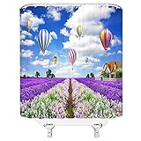 duschvorhang Lila Lavendel Heißluftballon 3D Druck Duschvorhänge Blume Landschaft Wasserdicht Polyester Stoff Set Badezimmer Wohnkultur W100xH458