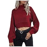 Briskorry Damen Crop Top Pullover Damen Sport Sweatshirt Kurz Langarmshirt Schulterpartie Pullover Rollkragen Langarm Tops Oberteil mit T