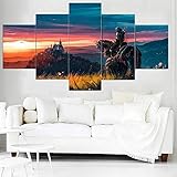 ZTXZ Leinwand bilder wohnzimmer Wilde Jagd Geralt von Riva Leinwand-Wand-Kunstdrucke für die Dekoration von Wohnzimmer und Schlafzimmer 5 Stück mit Rahmen 150x80