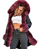 Roiii Damen Wintermantel, dick, warm, mit Kapuze, Parka, Übermantel, lange Jacke - - Larg