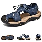RHSMW Offroad-Sandalen Für Herren, Künstliches Leder rutschfeste Anti-Collision-Sportwanderer Strandschuhe, Atmungsaktives, Outdoor Camping-Trip-Bergklettern,Blau,EU40