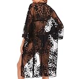 AmyGline Damen Kimono Cardigan Strand Chiffon Bluse Tops Bikini Cover up/Bohemia Floral Kimono/SexyHohl Bikini Bluse/Spitze böhmischer Strand Kimono M