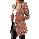 Yokbeer Damen Blazer & Anzugjacken Casual Plaid Print Blazer Oberbekleidung -Damen Casual Blazer Offene Front Langarm Revers Strickjacke Herbst Knopf Lange Mantel Arbeit Business Anzug Jacke Oberbek