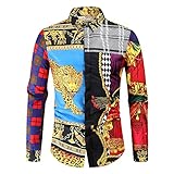 Hemd Herren Slim Fit Vintage Tier Drucken Langarmshirt Herren Leistung Zeigen Party Club Disco Hemd Herren Knopfleiste Kent Kragen Mode Lassig Shirt H