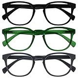 Opulize Pop 3er-Pack Retro Runden Glatt Mattschwarz Grün Grau Herren Damen Lesebrille Federscharniere RRR2-167 +1,50