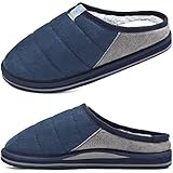 KuaiLu Hausschuhe Herren Winter Warme Plüsch Lammfell Gefütterte Geschlossen Pantoffeln Männer Kuschel Memory Fussbett Hause Slippers Rutschfest Feste Sohle Hüttenschuhe Indoor Outdoor Blau 46