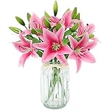 Olrla Künstliche Blumen, echte Berührung künstliche Lilie 6 Blumensträuße Zuhause Hochzeit Party Geschäft Dekoration, Blumenarrangement (rosa, 6)