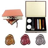 Yuccer Siegelstempel Set, Retro Wax Wachs Siegel Stempel Kit Seal Wax kit Mit Gold Rot Silber Haftet Löffel Kerzen Geschenk Box Siegel-Sets (B Rose)