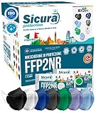 50x FFP2 Maske Farbig sortiert Schwarz Dunkelblau Blau Grün Lavendel Dunkelgrau Weiß CE Zertifiziert Filterklasse BFE ≥99% Einzeln versiegelte ISO 13485 CE