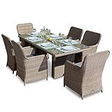 Green Spirit - Garten Sitzgruppe Ria 13 TLG. - Braun, Polyrattan, für 6 Personen, Sicherheitsglas, Wetterfest, Gartenmöbel-Set mit Tisch und 6 S