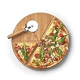 Zeller 25177 Pizza-Set, 2-tlg., Bambus/Metall, ca. Ø 32 x 1,5 cm, Set aus Schneidebrett und Pizzaschneider, schnittfestes Pizzabrett mit 6-fach Teilung für gleichmäßig große Stücke, H