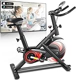 Profun Heimtrainer Fitnessfahrrad Ergometer Heimtrainer 150 kg mit App-Verbindung, 18 kg Schwungrad Fitnessbike mit verstellbarem，Sitz und Widerstand，Herzfrequenzsensoren und Getränk