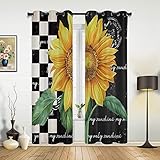 LUOWAN Blickdicht Vorhang Gardine Schlafzimmer Wohnzimmer Küche Kinderzimmer 3D Digitaldruck Ösen Gardinen - 234x230 CM - Sonnenblume Schwarz-Weiß Quadrate Buchstaben - Für Wohnzimmer und S