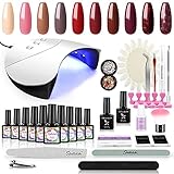 Shelloloh 10pc UV Nagellack Starterset Gel Lacken Set für UV Nageldesign Gelnägel Starterset mit 36W UV/LED Nagellampe Gelnagel Starterset komplett für Anfäng