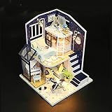 QINGCANG DIY Laser Cut Modellbau Kitsminiature DIY Puppenhaus Spieluhr 3D Holz manuelle Montage Gebäude Modell Zubehör Schlafzimmer Möbel Spielzeug fü