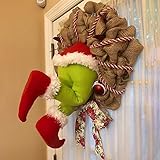 Weihnachtsdekoration Weihnachtsmann Wie der Weihnachtsdieb den Weihnachtsleinenkranz gestohlen hat Kränze Girlanden Wohnaccessoires Deko Wand Türschilder Saisonale Deko Küche, Haushalt Wohnen (Medium)