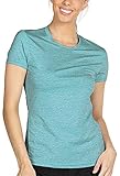 icyzone Sport T-Shirt Damen Kurzarm Laufshirt - Atmungsaktive Fitness Gym Shirt Schnell Trockened Funktionsshirt (XL, Grün)