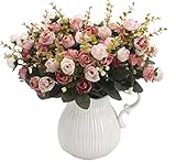 Peoxio Künstliche Blumen mit künstlichen Rosen, 7 Stiele, 21 Blüten, Seidenblumen, toll als Deko für Zuhause, Hochzeiten, Party, Dekoration,2 Stück Rose C