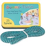 GLÜCKSWOLKE Gummitwist + Anleitung (Buch) mit über 25 Spiele I Hüpfgummi 4m lang I Kinder Hüpfspiele - Gummi Twist I Gartenspiele – Outdoor Spielzeug für draußen I Geschenke Junge & Mädchen – NEU