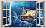 Wandtattoo Piratenschatz Fenster Aufkleber Wandaufkleber Wohnkultur Kunstwandbild - 3D- Kunst Wandbild Poster - 90x130CM