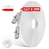 TBMax 30m Cat6 Netzwerkkabel -Flach Ethernet Kabel 10/100/1000 Mbit/s Gigabit LAN Kabel 30 Meter RJ45 Patchkabel UTP Internetkabel compatibel zu CAT.5/CAT.5e, für Router, Modem, PC, Switch, Xbox, PS5