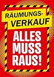 Räumungsverkauf Alles muss raus! 80x56cm - Banner/Aufkleber wasserfest UV-beständig - Sale Aufkleber Rabatt Gelb (rot)