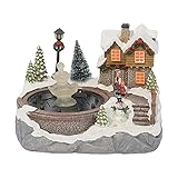 YEJIE Miniaturmodell Weihnachtsdorf-Szene-Verzierung bunt LED Beleuchtetes Harz Schneehaus Musik Wasserbrunnen Animierte Statuen Figur Dekorationsverzierungen (Color : A)