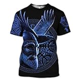 BBYOUTH Wikinger T-Shirt, 3D Bedruckter Nordischer Mythos Thor Hammer Fenrir Wolf Tattoo Kurzarm Cosplay Shirt (11 USA Größe),Odin Blue,7XL