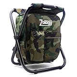 Zology Sitzrucksack Klapp Campingstuhl Hocker Rucksack mit Kühler Isolierte Picknick Tasche, Camouflage Portable Wandern Sitz Tisch Tasche für Outdoor Indoor Fishing Travel Beach BBQ