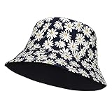 RZKJ-SHOP Fischerhut Sonnenhut Baumwolle Fischerhut Bucket Hat mit Gänseblümchen Druck, Faltbar Strandhut Freizeithut Outdoor-Hut Schlapphut Mütze für Damen Sommer Urlaub Reise W