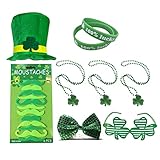 unknows Saint Patricks Day Kostüm Set Grüner Hut Kleeblatt Halskette Brillen Schnurrbärte Gummiarmbänder Pailletten Fliege Party Prop Saint Patrick Zubehö