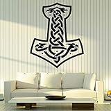 zqyjhkou Wandtattoo Mjolnir Skandinavisch Thor Hammer Wikinger Schlafzimmer Wohnzimmer Inneneinrichtung Vinyl Fenster Aufkleber Kunst Wandbild 60x48